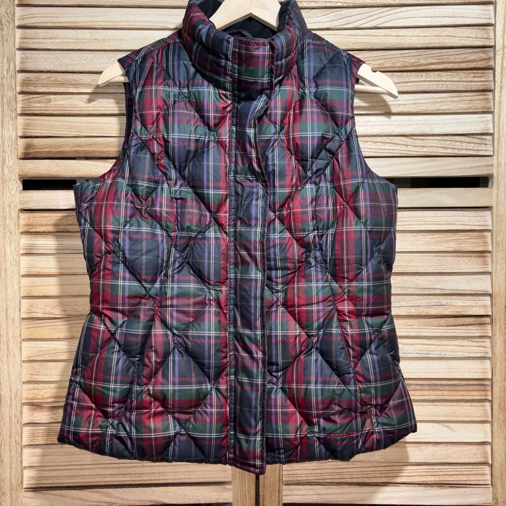 Eddie Bauer Women's Plaid Quilted Vest - Red, Blue and Green - Size Small